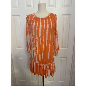 Z&L Europe Womens Orange Tie‎ Dye 3/4 Sleeve Tassel Trim Tunic Dress Size Small